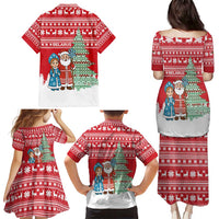 Belarus Christmas Family Matching Puletasi and Hawaiian Shirt with Ded Moroz Snow Maiden Christmas Tree and Nordic Pattern Design - Wonder Print Shop