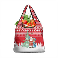 Belarus Christmas Grocery Bag with Ded Moroz Snow Maiden Christmas Tree and Nordic Pattern Design - Wonder Print Shop
