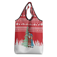 Belarus Christmas Grocery Bag with Ded Moroz Snow Maiden Christmas Tree and Nordic Pattern Design - Wonder Print Shop