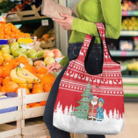 Belarus Christmas Grocery Bag with Ded Moroz Snow Maiden Christmas Tree and Nordic Pattern Design - Wonder Print Shop