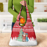 Belarus Christmas Grocery Bag with Ded Moroz Snow Maiden Christmas Tree and Nordic Pattern Design - Wonder Print Shop
