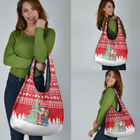 Belarus Christmas Grocery Bag with Ded Moroz Snow Maiden Christmas Tree and Nordic Pattern Design - Wonder Print Shop