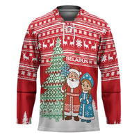 Belarus Christmas Hockey Jersey with Ded Moroz Snow Maiden Christmas Tree and Nordic Pattern Design - Wonder Print Shop