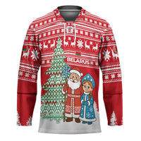 Belarus Christmas Hockey Jersey with Ded Moroz Snow Maiden Christmas Tree and Nordic Pattern Design - Wonder Print Shop