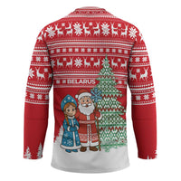 Belarus Christmas Hockey Jersey with Ded Moroz Snow Maiden Christmas Tree and Nordic Pattern Design - Wonder Print Shop