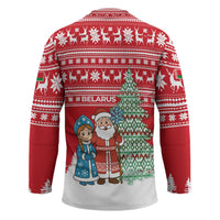 Belarus Christmas Hockey Jersey with Ded Moroz Snow Maiden Christmas Tree and Nordic Pattern Design - Wonder Print Shop