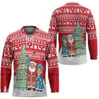 Belarus Christmas Hockey Jersey with Ded Moroz Snow Maiden Christmas Tree and Nordic Pattern Design - Wonder Print Shop