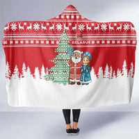 Belarus Christmas Hooded Blanket with Ded Moroz Snow Maiden Christmas Tree and Nordic Pattern Design - Wonder Print Shop