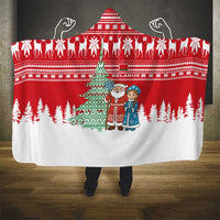 Belarus Christmas Hooded Blanket with Ded Moroz Snow Maiden Christmas Tree and Nordic Pattern Design - Wonder Print Shop