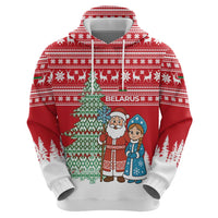 Belarus Christmas Hoodie with Ded Moroz Snow Maiden Christmas Tree and Nordic Pattern Design - Wonder Print Shop