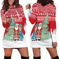 Belarus Christmas Hoodie Dress with Ded Moroz Snow Maiden Christmas Tree and Nordic Pattern Design - Wonder Print Shop