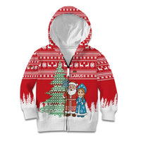 Belarus Christmas Kid Hoodie with Ded Moroz Snow Maiden Christmas Tree and Nordic Pattern Design - Wonder Print Shop