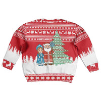 Belarus Christmas Kid Ugly Christmas Sweater with Ded Moroz Snow Maiden Christmas Tree and Nordic Pattern Design - Wonder Print Shop