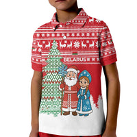 Belarus Christmas Kid Polo Shirt with Ded Moroz Snow Maiden Christmas Tree and Nordic Pattern Design - Wonder Print Shop