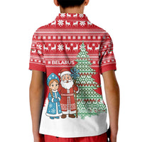 Belarus Christmas Kid Polo Shirt with Ded Moroz Snow Maiden Christmas Tree and Nordic Pattern Design - Wonder Print Shop