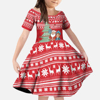 Belarus Christmas Kid Short Sleeve Dress with Ded Moroz Snow Maiden Christmas Tree and Nordic Pattern Design - Wonder Print Shop