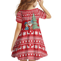 Belarus Christmas Kid Short Sleeve Dress with Ded Moroz Snow Maiden Christmas Tree and Nordic Pattern Design - Wonder Print Shop