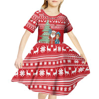 Belarus Christmas Kid Short Sleeve Dress with Ded Moroz Snow Maiden Christmas Tree and Nordic Pattern Design - Wonder Print Shop