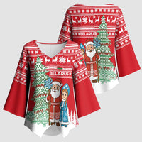 Belarus Christmas Kimono Sleeve Blouse with Ded Moroz Snow Maiden Christmas Tree and Nordic Pattern Design - Wonder Print Shop