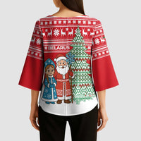 Belarus Christmas Kimono Sleeve Blouse with Ded Moroz Snow Maiden Christmas Tree and Nordic Pattern Design - Wonder Print Shop