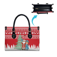 Belarus Christmas Leather Bag with Ded Moroz Snow Maiden Christmas Tree and Nordic Pattern Design - Wonder Print Shop