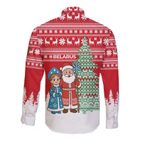 Belarus Christmas Long Sleeve Button Shirt with Ded Moroz Snow Maiden Christmas Tree and Nordic Pattern Design - Wonder Print Shop