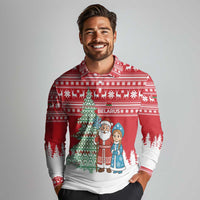 Belarus Christmas Long Sleeve Polo Shirt with Ded Moroz Snow Maiden Christmas Tree and Nordic Pattern Design - Wonder Print Shop