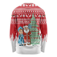 Belarus Christmas Long Sleeve Shirt with Ded Moroz Snow Maiden Christmas Tree and Nordic Pattern Design - Wonder Print Shop