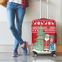 Belarus Christmas Luggage Cover with Ded Moroz Snow Maiden Christmas Tree and Nordic Pattern Design - Wonder Print Shop