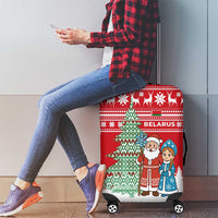 Belarus Christmas Luggage Cover with Ded Moroz Snow Maiden Christmas Tree and Nordic Pattern Design - Wonder Print Shop