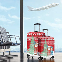 Belarus Christmas Luggage Cover with Ded Moroz Snow Maiden Christmas Tree and Nordic Pattern Design - Wonder Print Shop
