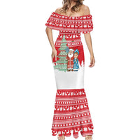 Belarus Christmas Mermaid Dress with Ded Moroz Snow Maiden Christmas Tree and Nordic Pattern Design - Wonder Print Shop
