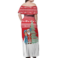 Belarus Christmas Off Shoulder Maxi Dress with Ded Moroz Snow Maiden Christmas Tree and Nordic Pattern Design - Wonder Print Shop