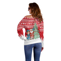 Belarus Christmas Off Shoulder Sweater with Ded Moroz Snow Maiden Christmas Tree and Nordic Pattern Design - Wonder Print Shop