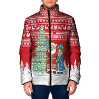 Belarus Christmas Padded Jacket with Ded Moroz Snow Maiden Christmas Tree and Nordic Pattern Design - Wonder Print Shop