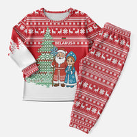 Belarus Christmas Pajama Set with Ded Moroz Snow Maiden Christmas Tree and Nordic Pattern Design - Wonder Print Shop