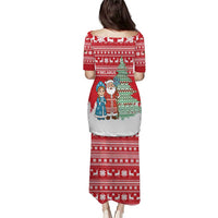 Belarus Christmas Puletasi with Ded Moroz Snow Maiden Christmas Tree and Nordic Pattern Design - Wonder Print Shop