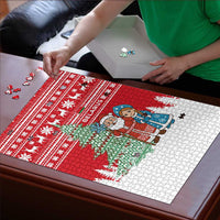 Belarus Christmas Puzzle with Ded Moroz Snow Maiden Christmas Tree and Nordic Pattern Design - Wonder Print Shop