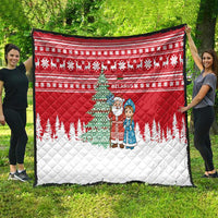 Belarus Christmas Quilt with Ded Moroz Snow Maiden Christmas Tree and Nordic Pattern Design - Wonder Print Shop