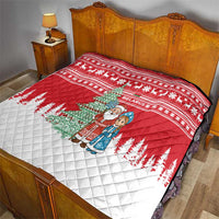 Belarus Christmas Quilt with Ded Moroz Snow Maiden Christmas Tree and Nordic Pattern Design - Wonder Print Shop