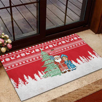 Belarus Christmas Rubber Doormat with Ded Moroz Snow Maiden Christmas Tree and Nordic Pattern Design - Wonder Print Shop