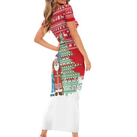 Belarus Christmas Short Sleeve Bodycon Dress with Ded Moroz Snow Maiden Christmas Tree and Nordic Pattern Design - Wonder Print Shop