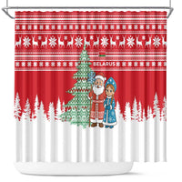 Belarus Christmas Shower Curtain with Ded Moroz Snow Maiden Christmas Tree and Nordic Pattern Design - Wonder Print Shop
