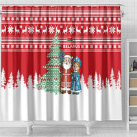 Belarus Christmas Shower Curtain with Ded Moroz Snow Maiden Christmas Tree and Nordic Pattern Design - Wonder Print Shop