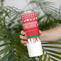 Belarus Christmas Skinny Tumbler with Ded Moroz Snow Maiden Christmas Tree and Nordic Pattern Design - Wonder Print Shop