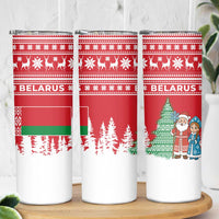Belarus Christmas Skinny Tumbler with Ded Moroz Snow Maiden Christmas Tree and Nordic Pattern Design - Wonder Print Shop