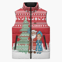 Belarus Christmas Sleeveless Puffer Jacket with Ded Moroz Snow Maiden Christmas Tree and Nordic Pattern Design - Wonder Print Shop