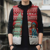 Belarus Christmas Sleeveless Puffer Jacket with Ded Moroz Snow Maiden Christmas Tree and Nordic Pattern Design - Wonder Print Shop