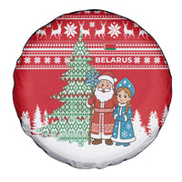 Belarus Christmas Spare Tire Cover with Ded Moroz Snow Maiden Christmas Tree and Nordic Pattern Design - Wonder Print Shop