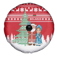 Belarus Christmas Spare Tire Cover with Ded Moroz Snow Maiden Christmas Tree and Nordic Pattern Design - Wonder Print Shop